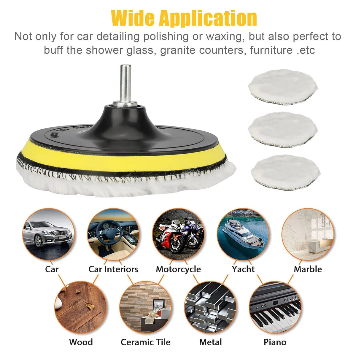 5PCS 6" Buffing Polishing Pad Wool Wheel Mop Kit For Car Polisher Drill Adapter - Rieworkes