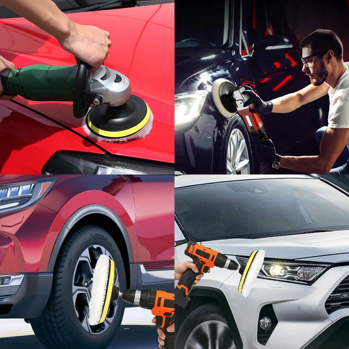 5PCS 6" Buffing Polishing Pad Wool Wheel Mop Kit For Car Polisher Drill Adapter - Rieworkes