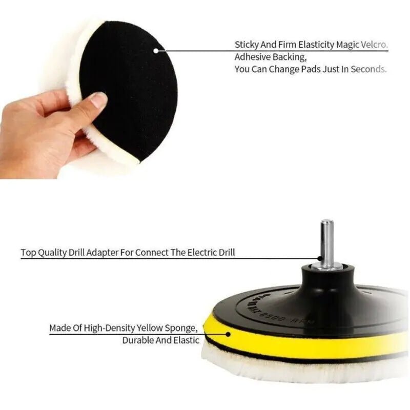5PCS 6" Buffing Polishing Pad Wool Wheel Mop Kit For Car Polisher Drill Adapter - Rieworkes