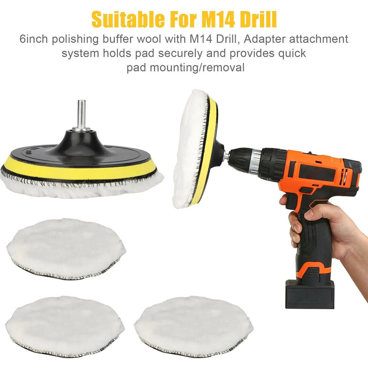 5PCS 6" Buffing Polishing Pad Wool Wheel Mop Kit For Car Polisher Drill Adapter - Rieworkes