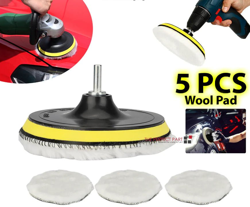 5PCS 6" Buffing Polishing Pad Wool Wheel Mop Kit For Car Polisher Drill Adapter - Rieworkes