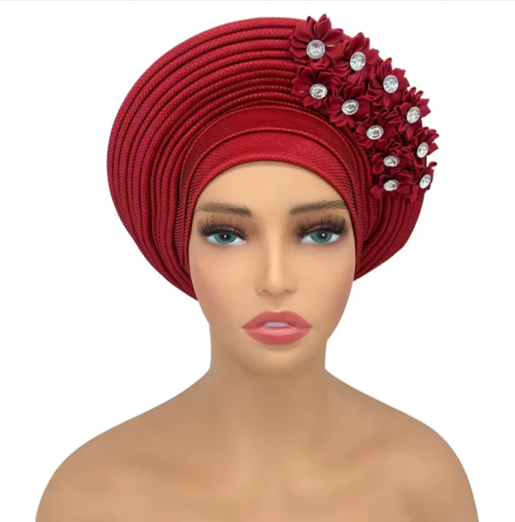 Stunning Floral Auto Gele Headwraps - 2024 New African Turban for Elegant Weddings &amp; Parties