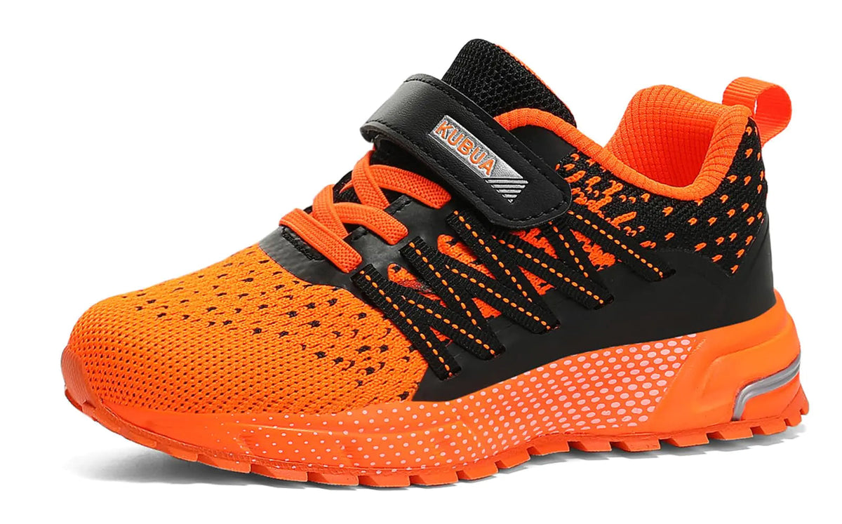 KUBUA Kids Sneakers for Boys Girls Running Tennis Shoes Lightweight Breathable Sport Athletic 4 Big Kid Black Orange Rieworkes