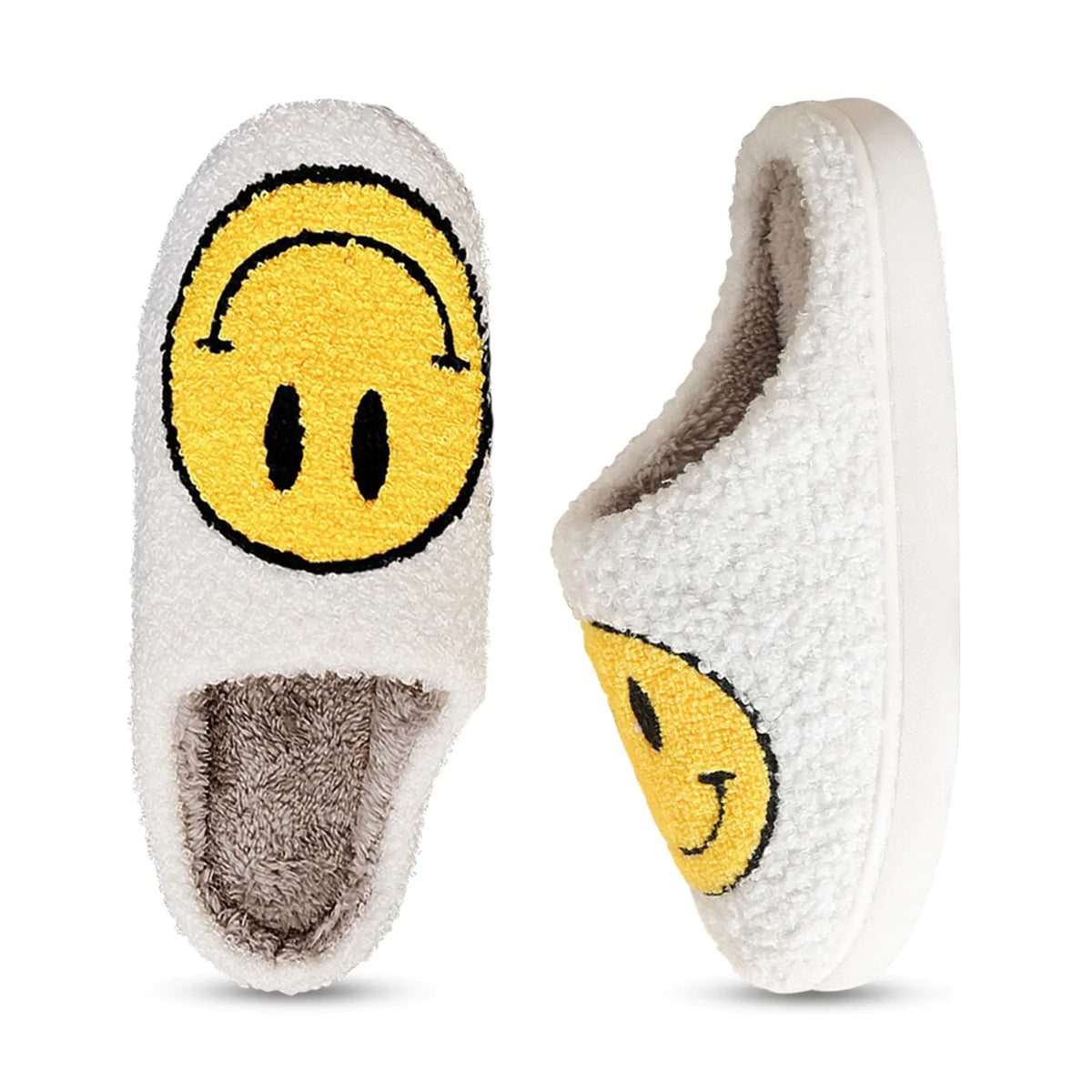 Smile Face Slippers for Women Happy face slippers Retro Soft Plush Warm Slip-on Slippers, Cozy Indoor Outdoor Slippers 4.5-5.5 Women/3.5-4.5 Men Yellow