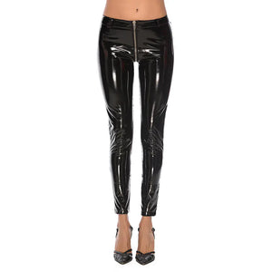 Ladies Patent Leather Zipper Leggings