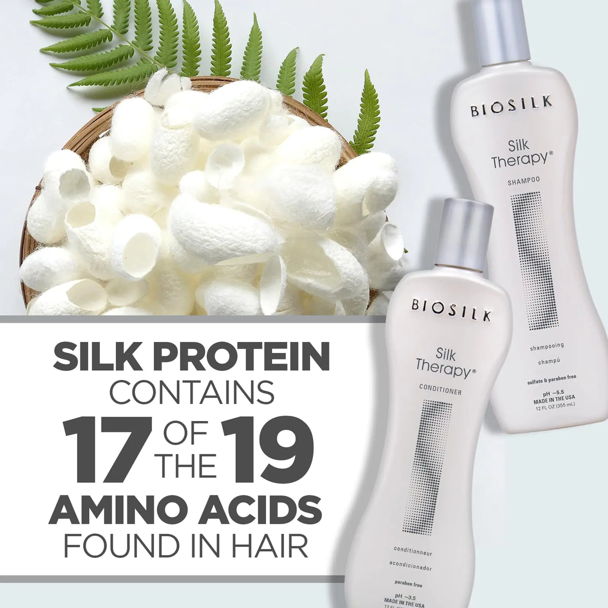 BioSilk Silk Therapy Duo Set Shampoo &amp; Conditioner, Gentle Cleansing Haircare For Amazing Shine, Sulfate, Paraben, &amp; Cruelty-Free, 12 Oz (Pack of 2)