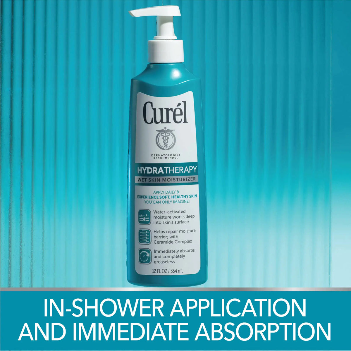 Curel Hydra Therapy In Shower Lotion, Wet Skin Moisturizer for Dry or Extra-dry Skin, with Advanced Ceramide Complex, for Optimal Moisture Retention, 12 Ounce 12 Fl Oz (Pack of 1)