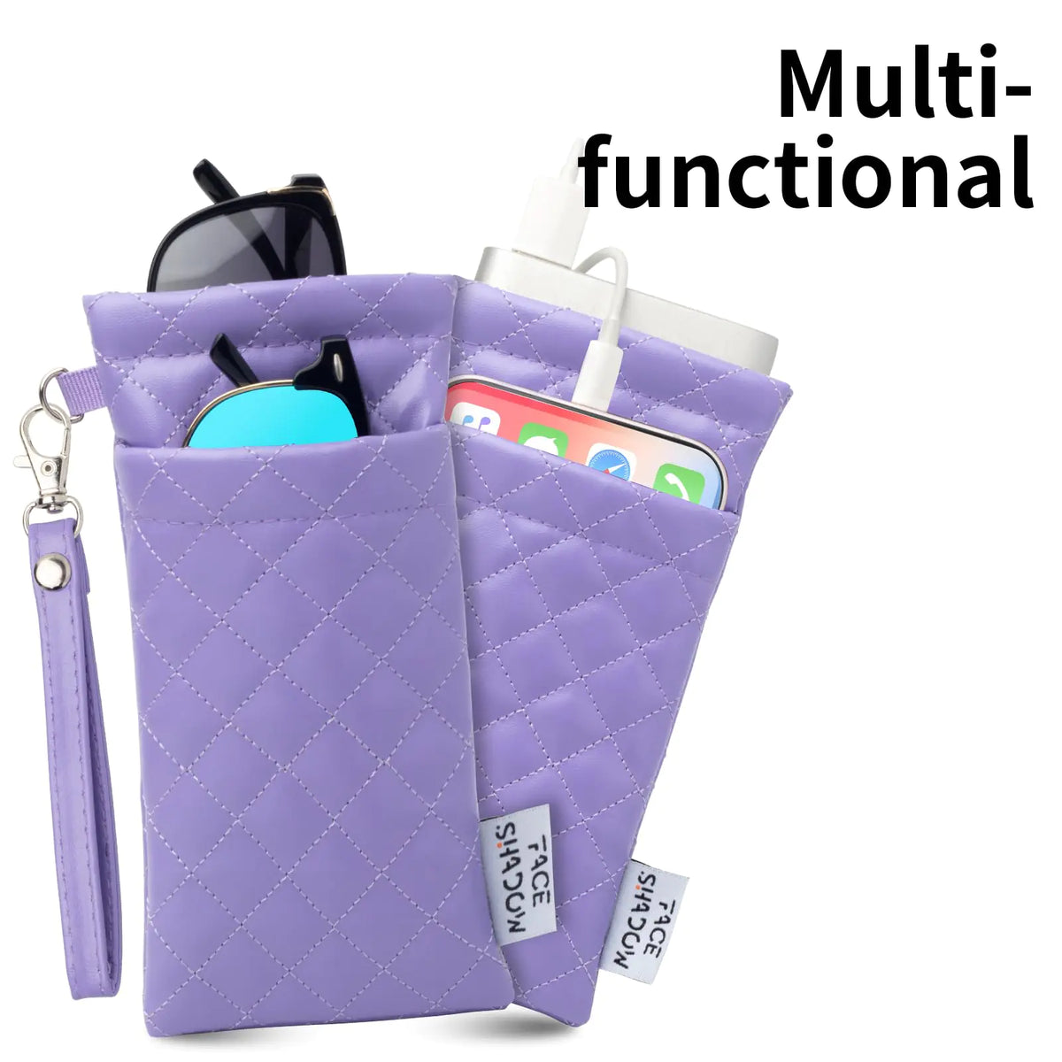 Face Shadow Double Glasses Case Soft Eyeglass Case For Women Men Squeeze Top Sunglasses Case With Cleaning Cloth Pu Purple