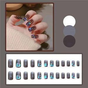 24 Pcs Luxury Purple Starry Short Fake Nails Set