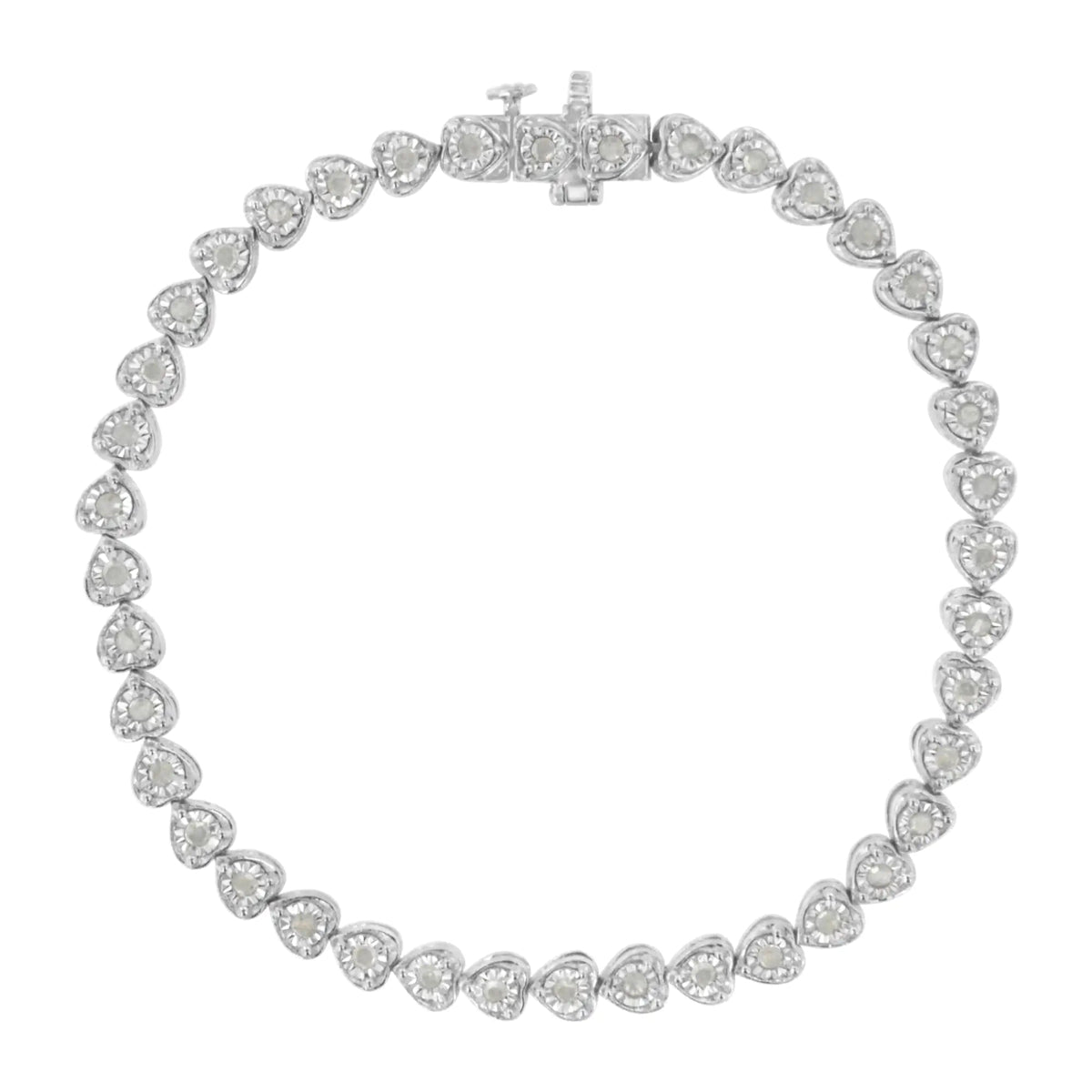 .925 Sterling Silver 1.0 Cttw Miracle Set Diamond Heart - Link 7&quot; Tennis Bracelet (I - J Color, I2 - I3 Clarity) - Rieworkes