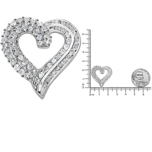 .925 Sterling Silver 1.0 Cttw Prong & Channel - Set Diamond Open work Ribbon Heart Pendant 18" Necklace (I - J Color, I3 Clarity) - Rieworkes
