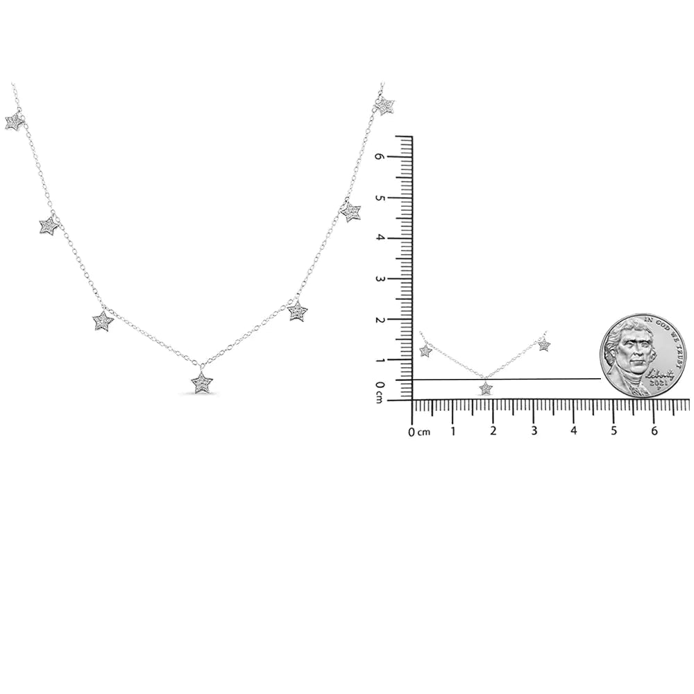 .925 Sterling Silver 1/3 Cttw Diamond Multi - Star Dangle Droplet Charm Pendant 18&quot; Necklace (I1 - I2 Clarity, H - I Color) - Rieworkes