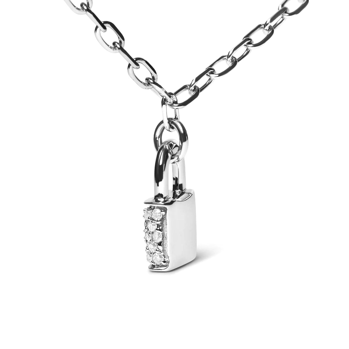 .925 Sterling Silver 1/4 Cttw Diamond Lock Pendant Necklace with Paperclip Chain (H - I Color, SI2 - I1 Clarity) - Rieworkes