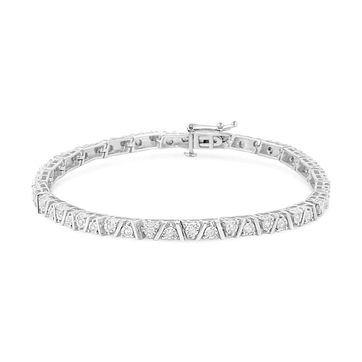 .925 Sterling Silver 1/4 Cttw Miracle - Set Diamond Modern Tennis Bracelet (I - J Color, I3 Clarity) - Size 7.25&quot; - Rieworkes