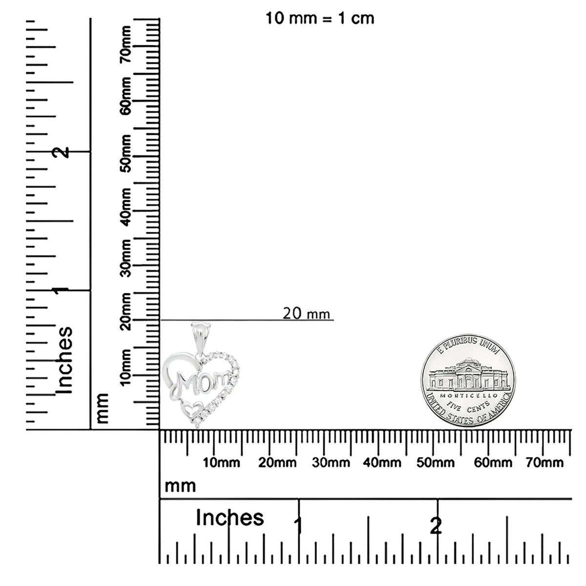 .925 Sterling Silver 1/4 Cttw Round Diamond &quot;Mom&quot; Openwork Heart Pendant 18&quot; Necklace (I - J Color, I2 - I3 Clarity) - Rieworkes