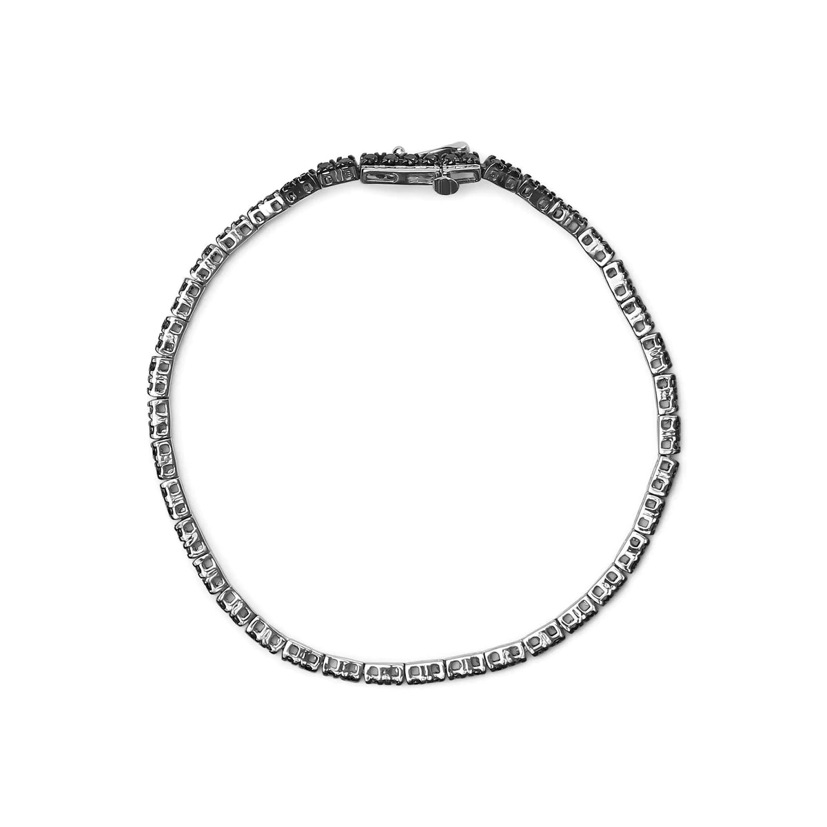 .925 Sterling Silver 4 - Prong Set Treated Black Round - Cut Diamond Classic Tennis Bracelet (Black Color, I2 - I3 Clarity) - 7.25&quot; - Rieworkes