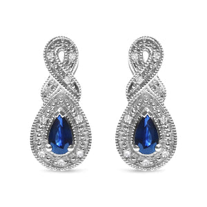.925 Sterling Silver 4.5 x 3mm Pear Sapphire Gemstone and Diamond Accent Infinity Drop Stud Earrings (H - I Color, SI1 - SI2 Clarity) - Rieworkes