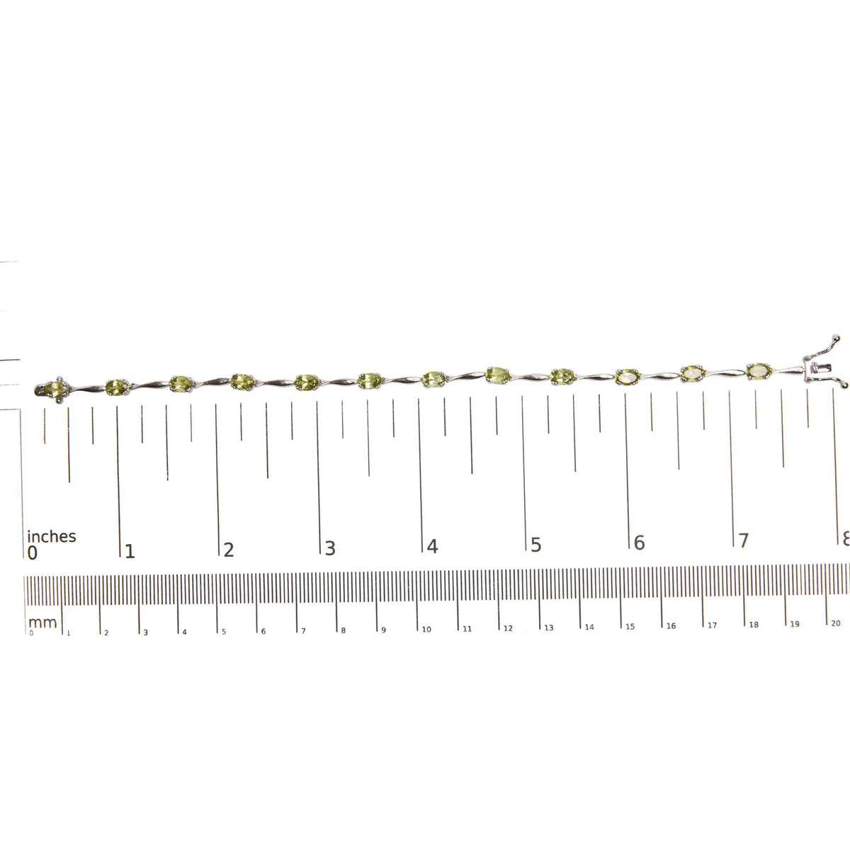 .925 Sterling Silver 5 1/2 Cttw Oval Shaped Created Green Peridot Link Bracelet - 7&quot; Inches - Rieworkes