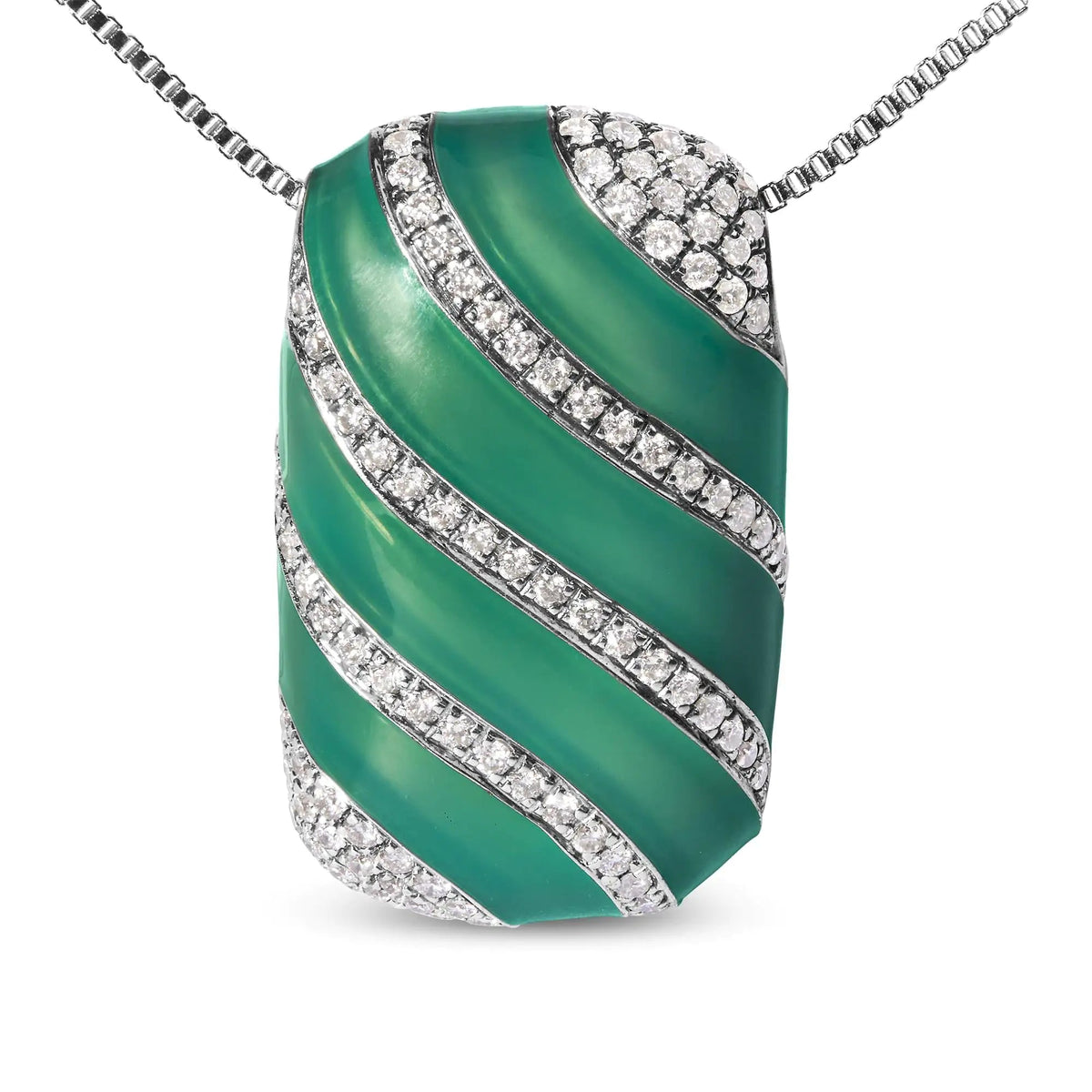 .925 Sterling Silver Turquoise Enamel and 1/2 Cttw Diamond Block 18&quot; Pendant Necklace (F - G Color, VS1 - VS2 Clarity) - Rieworkes