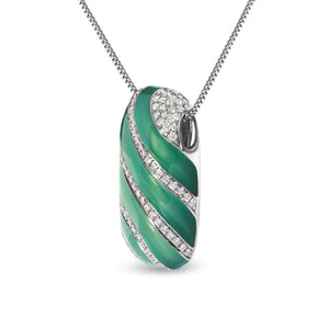.925 Sterling Silver Turquoise Enamel and 1/2 Cttw Diamond Block 18" Pendant Necklace (F - G Color, VS1 - VS2 Clarity) - Rieworkes