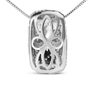 .925 Sterling Silver Turquoise Enamel and 1/2 Cttw Diamond Block 18" Pendant Necklace (F - G Color, VS1 - VS2 Clarity) - Rieworkes