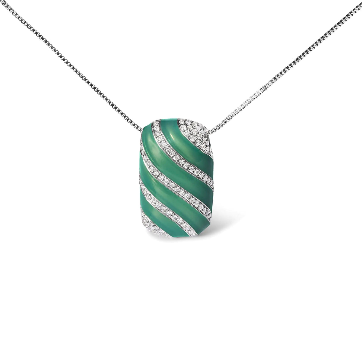 .925 Sterling Silver Turquoise Enamel and 1/2 Cttw Diamond Block 18&quot; Pendant Necklace (F - G Color, VS1 - VS2 Clarity) - Rieworkes