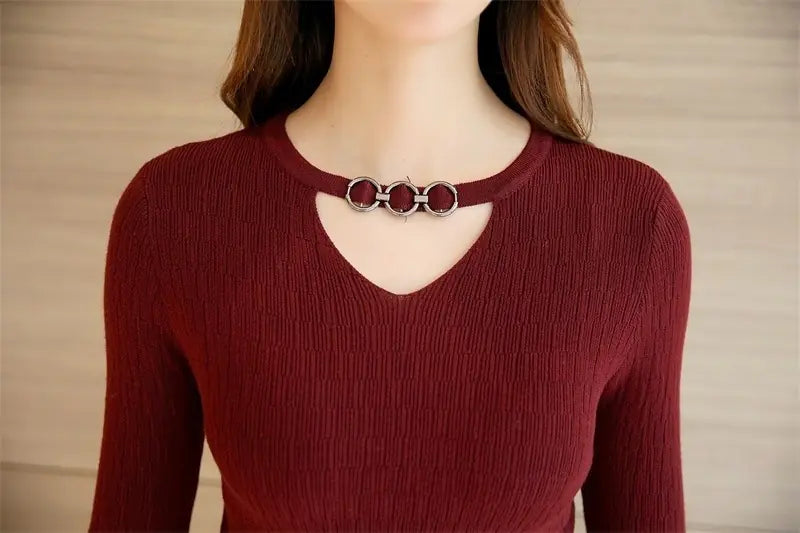 2020 Fall/Winter V-Neck Fitted Long Sleeve Sweater