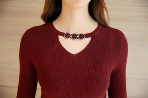 2020 Fall/Winter V-Neck Fitted Long Sleeve Sweater