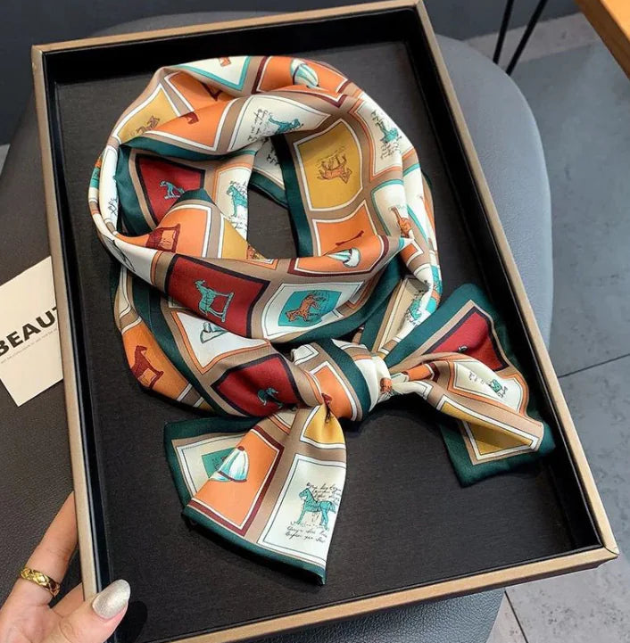 Luxury Plaid Skinny Silk Scarf and Hair Band Set