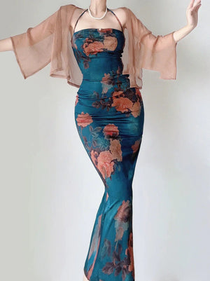 Printed Cardigan and Skirt Set for Women