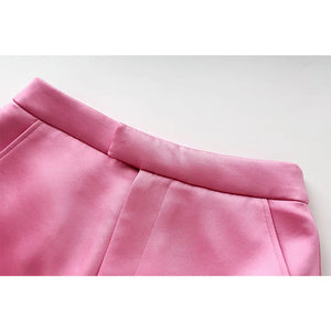 Fashionable Pink Satin Suit Jacket and Skirt Set