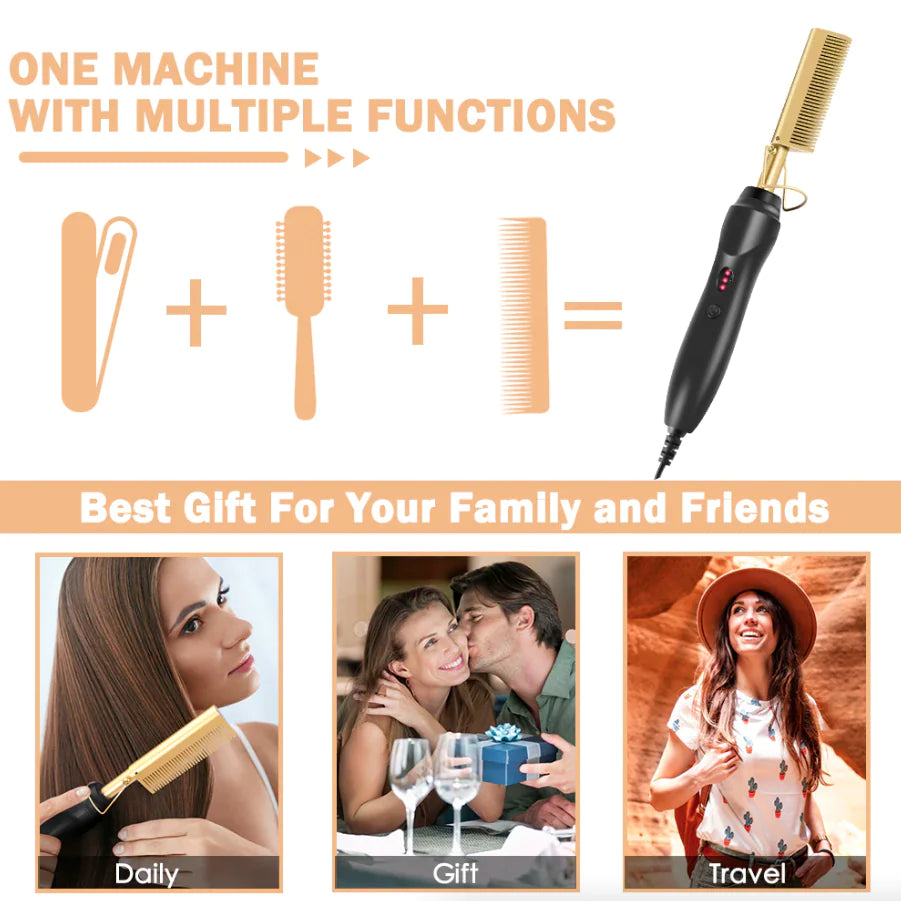 Hair Straightener Comb Pro Electric Beard Straightening Comb Heat Hot Comb Press Rieworkes