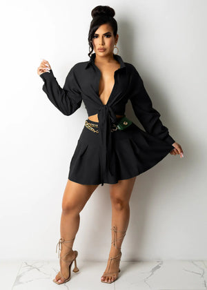 CM2153 Women's Fashion Cardigan and Pleated Skirt Set