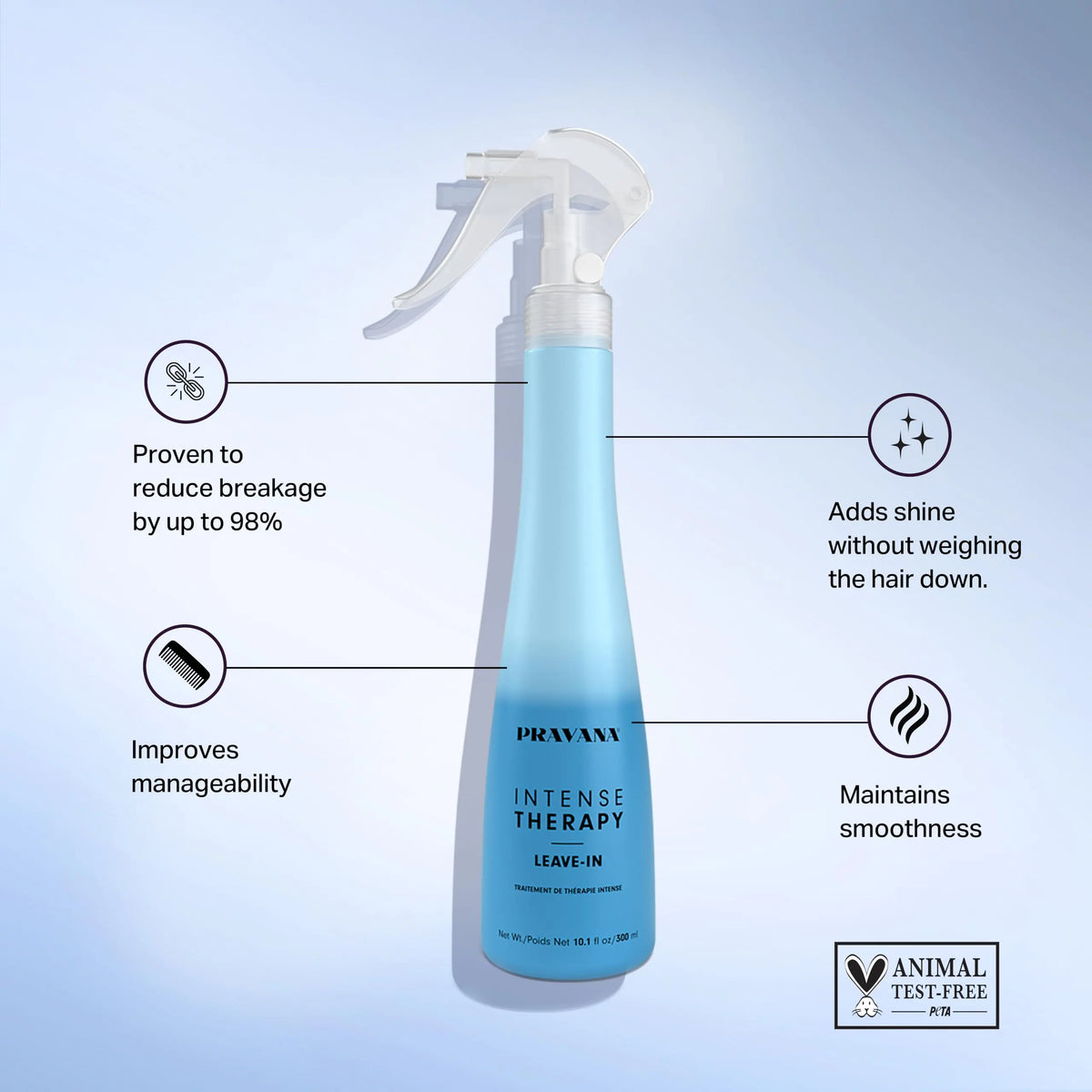 PRAVANA Intense Therapy Leave-In Conditioner Spray Treatment &amp; Detangler | Instantly Detangles &amp; Hydrates | Equalizes Hair Porosity | For All Hair Types | Strengthens &amp; Softens Hair 10.1 Fl Oz (Pack of 1)