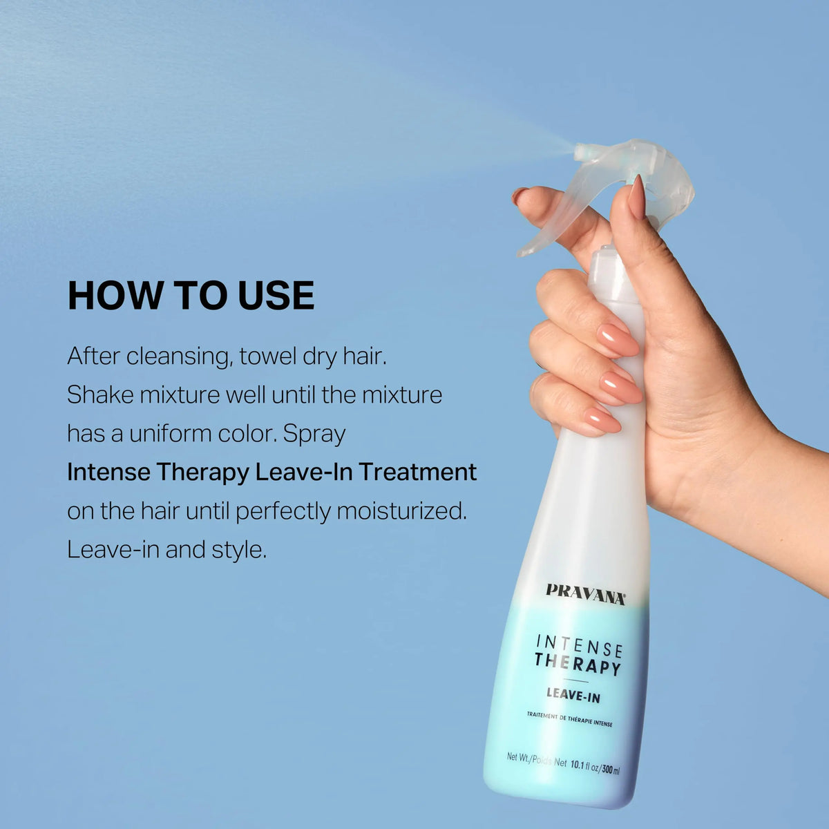 PRAVANA Intense Therapy Leave-In Conditioner Spray Treatment &amp; Detangler | Instantly Detangles &amp; Hydrates | Equalizes Hair Porosity | For All Hair Types | Strengthens &amp; Softens Hair 10.1 Fl Oz (Pack of 1)