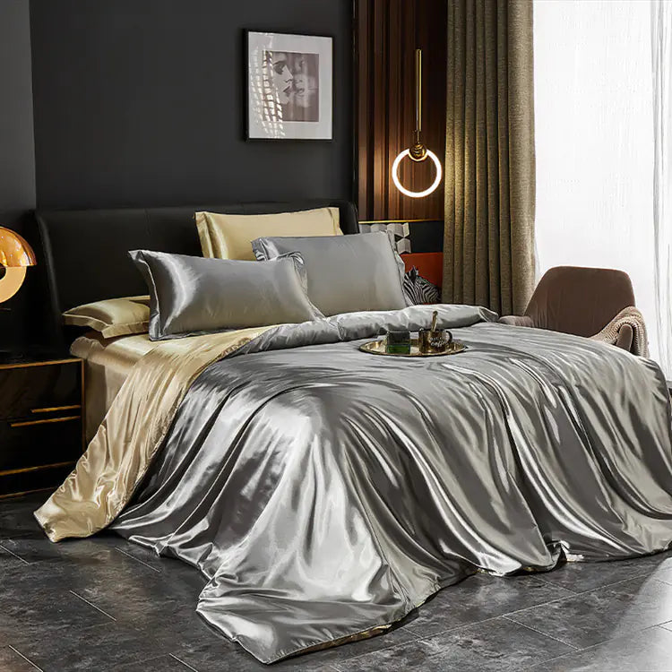 Luxury Silk Bedding Set with Solid Color Duvet Cover