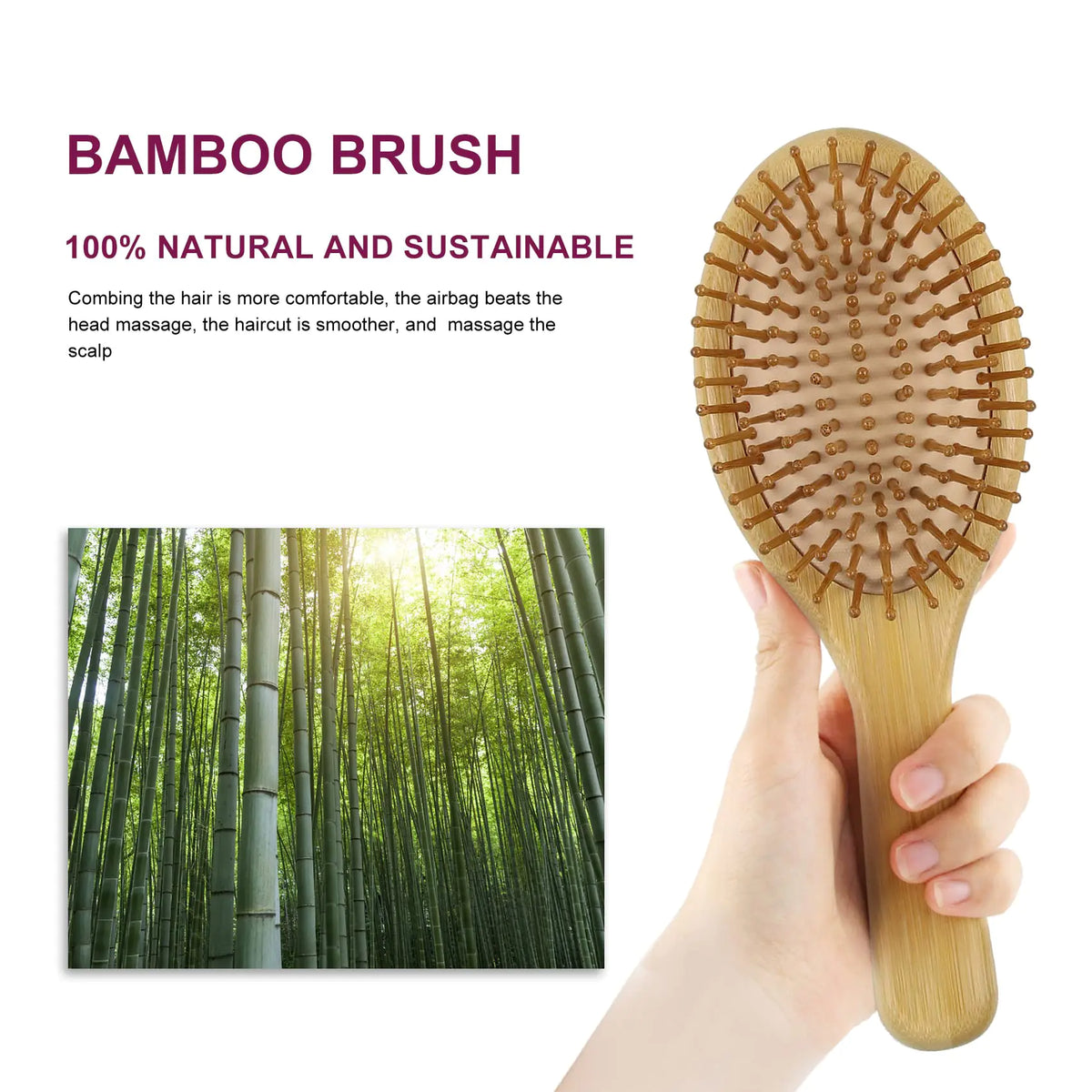 MRD Hair brush, Natural Bamboo Paddle Detangling Hairbrush, Massage Scalp Thick/Thin/Curly/Dry Hair For Women &amp; Men Yellow