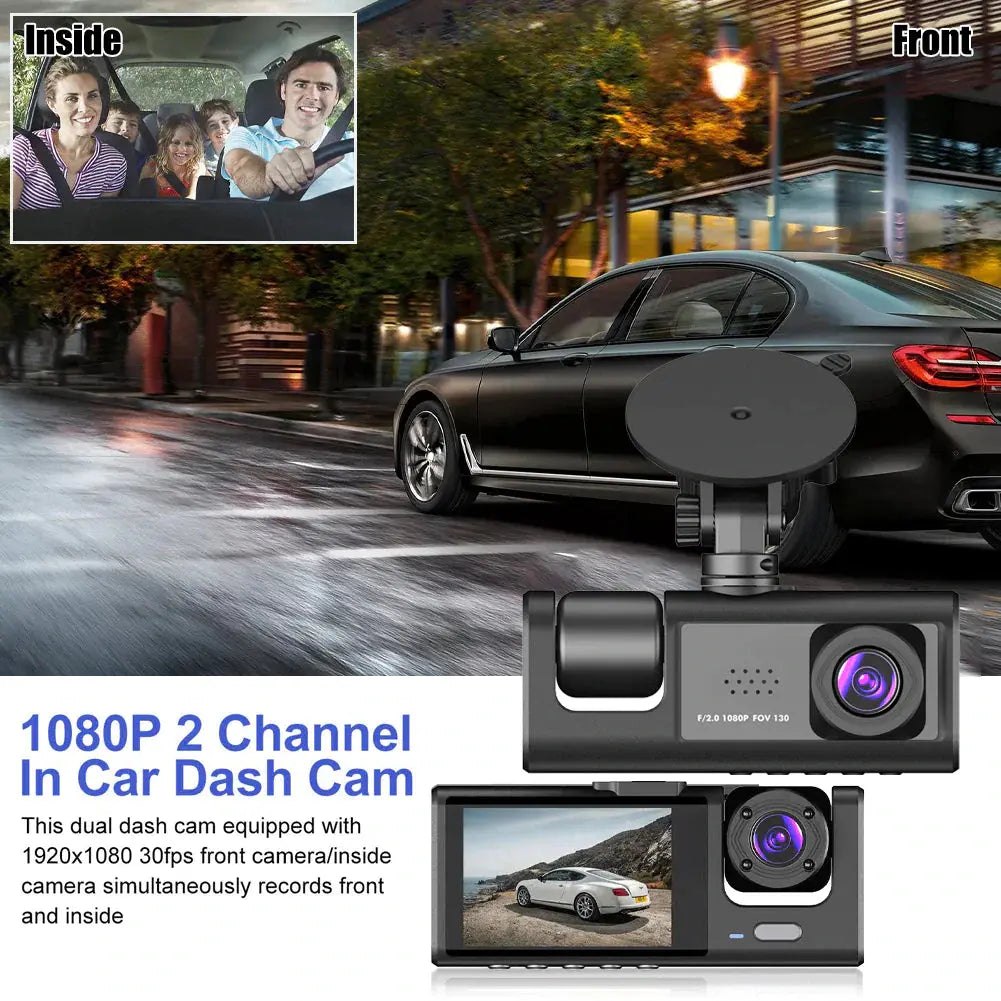 Car Dual Lens Dash Cam HD 1080P Front/Rear/Inside Video Recorder Camera G-Sensor Rieworkes