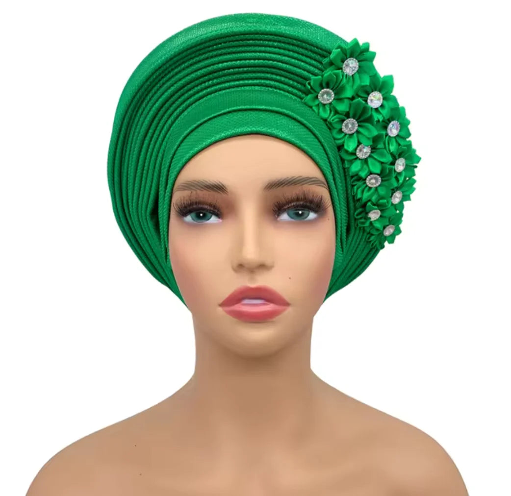 Stunning Floral Auto Gele Headwraps - 2024 New African Turban for Elegant Weddings &amp; Parties