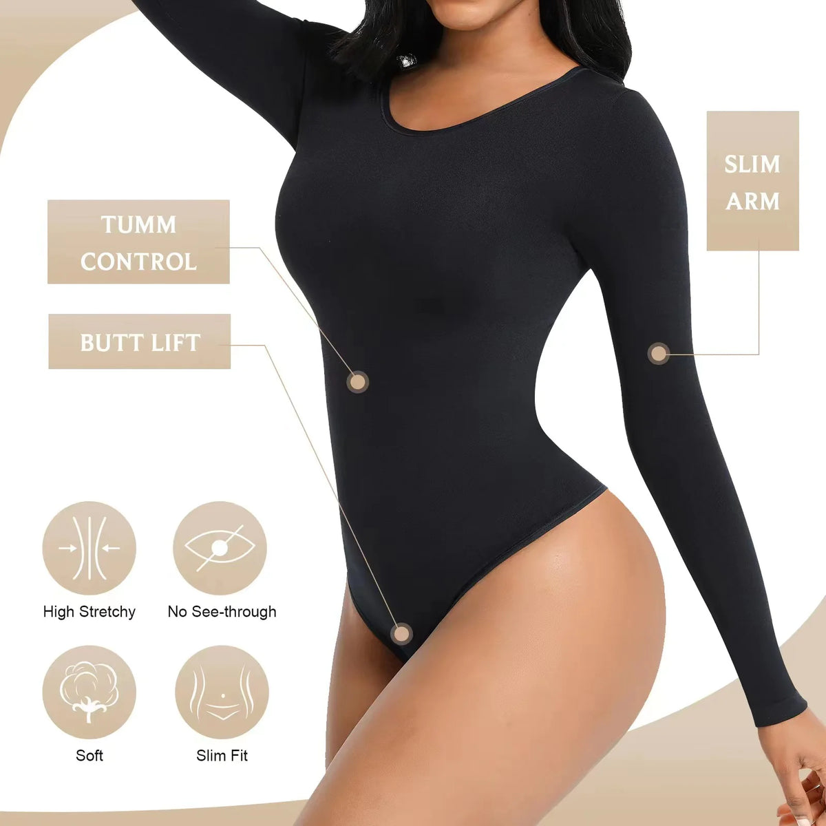 Long-Sleeved Seamless Bodysuit Jumpsuit Rieworkes