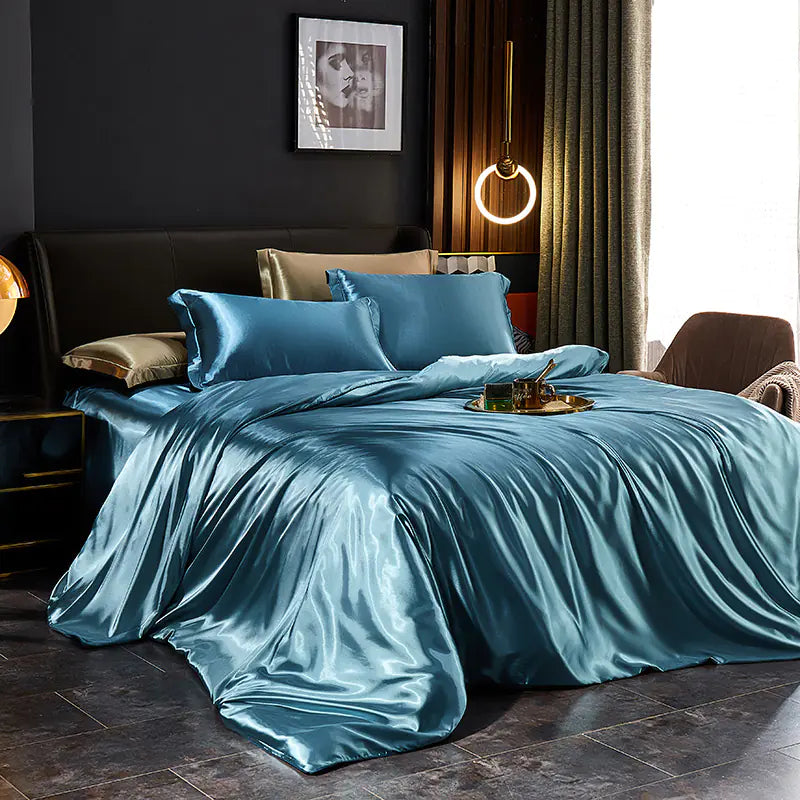 Luxury Silk Bedding Set with Solid Color Duvet Cover