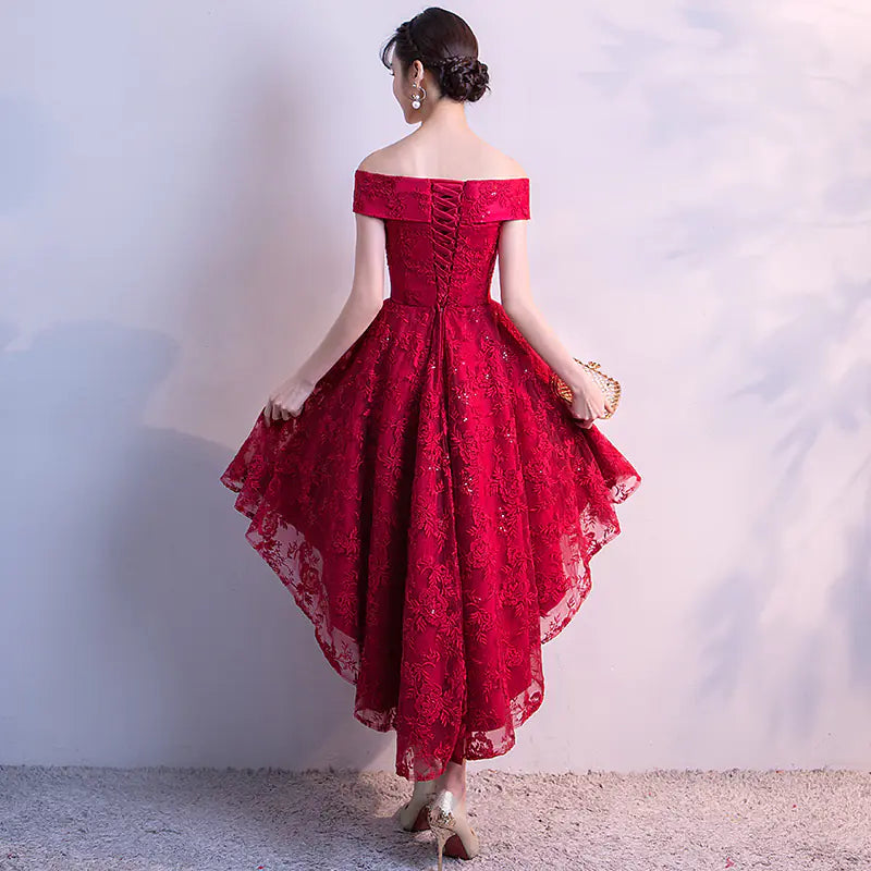 Off-Shoulder Bridesmaid Dress in Wine Red (2020 Style)
