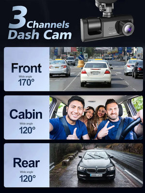 Car Dual Lens Dash Cam HD 1080P Front/Rear/Inside Video Recorder Camera G-Sensor Rieworkes
