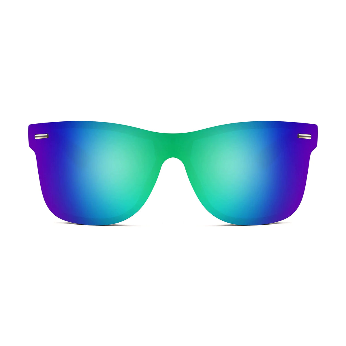 FEISEDY Sunglasses, Rimless Mirrored Sun Glasses with Reflective One-Piece Lens, B4114 Green Blue Mirror 62 Millimeters