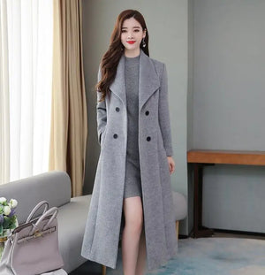 Women's Woolen Coat Over-the-knee Thickening Large Size Lapel Rieworkes