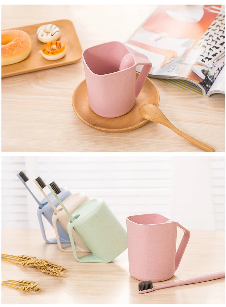 Wheat Square Mouth Oblique Toothbrush Cup