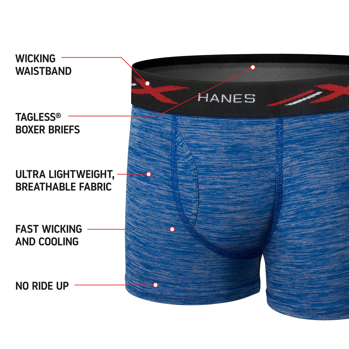 Hanes Boys' X-Temp Boxer Briefs, Moisture Wicking Breathable Underwear, Tagless, Assorted 6 Pack Medium Red/Black/Blue - 6 Pack