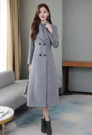 Women's Woolen Coat Over-the-knee Thickening Large Size Lapel Rieworkes