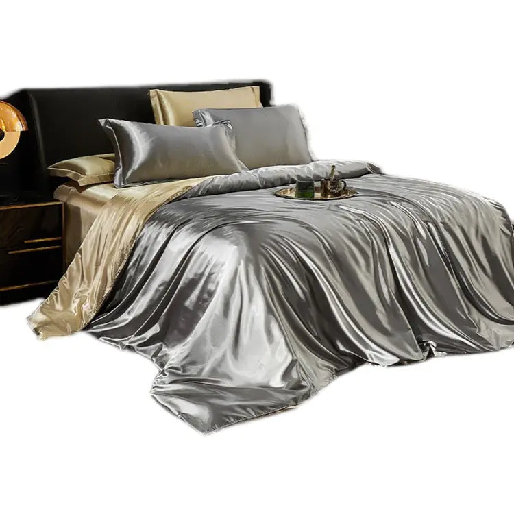 Luxury Silk Bedding Set with Solid Color Duvet Cover