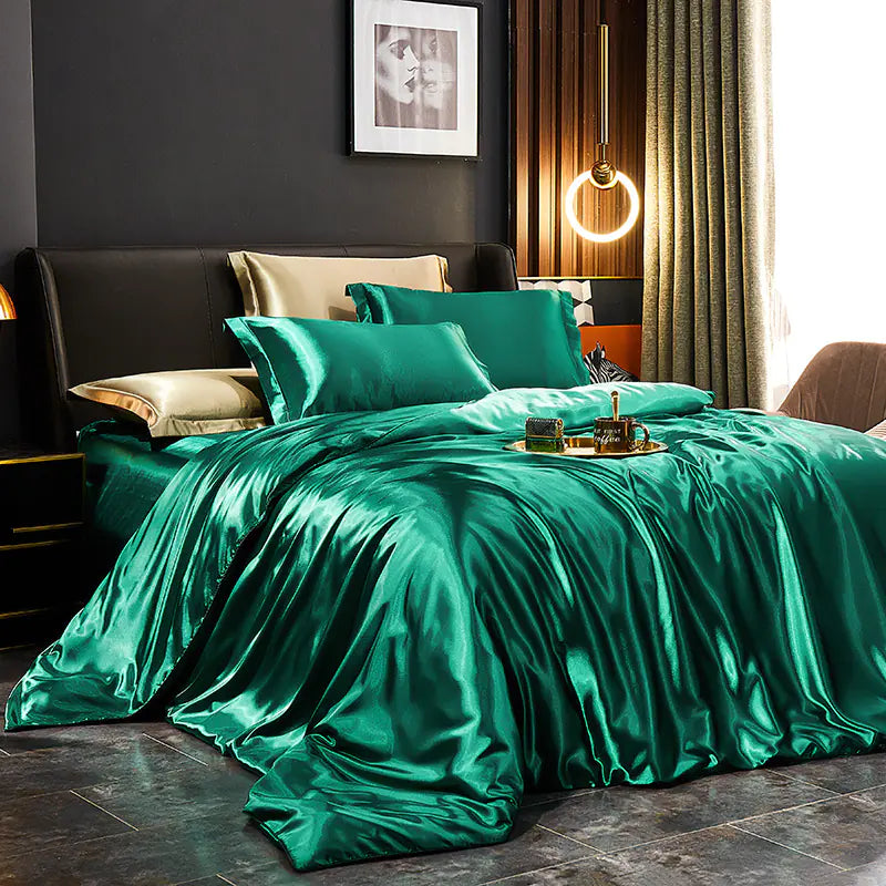 Luxury Silk Bedding Set with Solid Color Duvet Cover